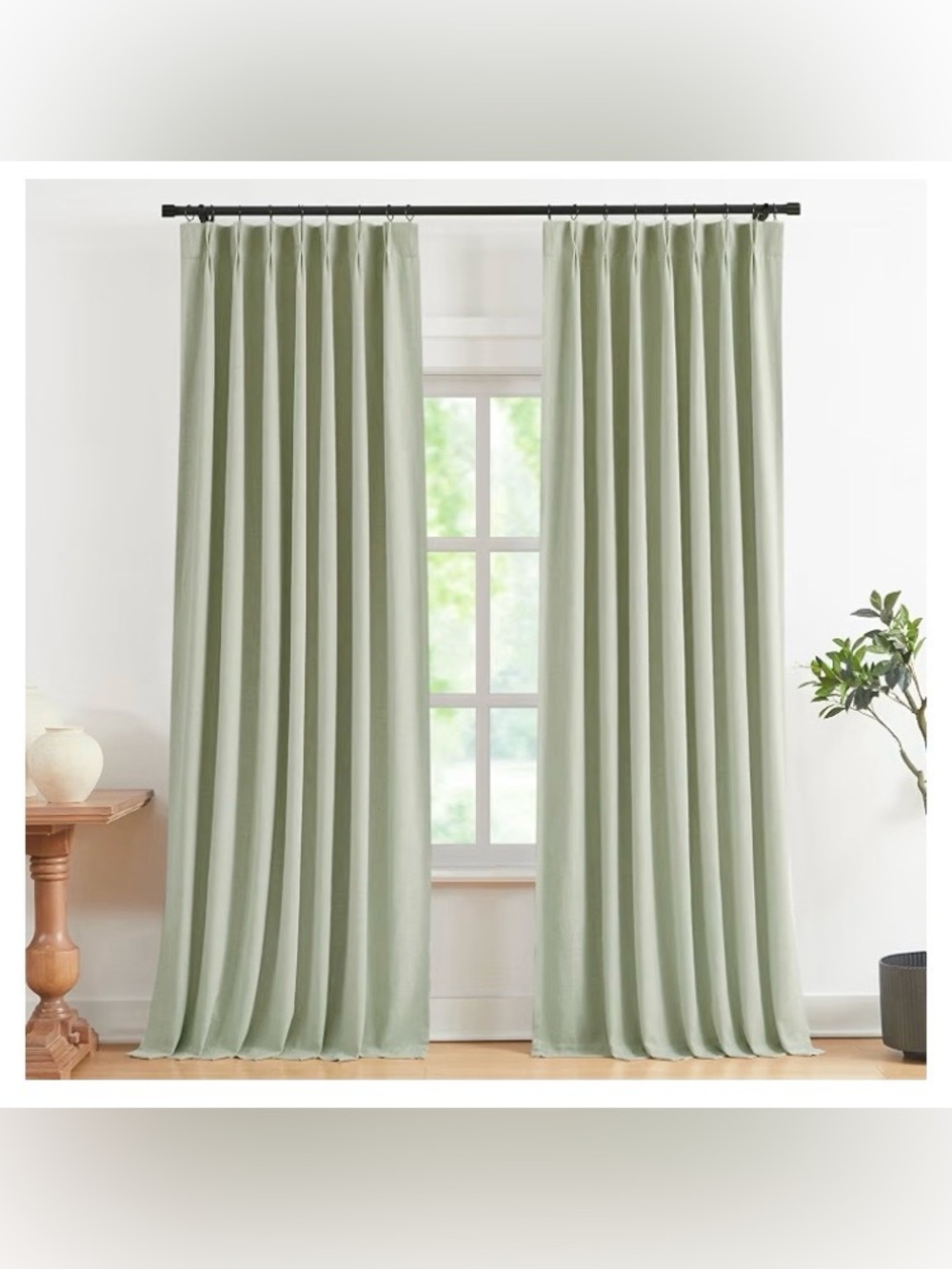 Vision Home Soft Green Pinch Pleated Full Blackout Curtains,50x63x2BL, NEW
